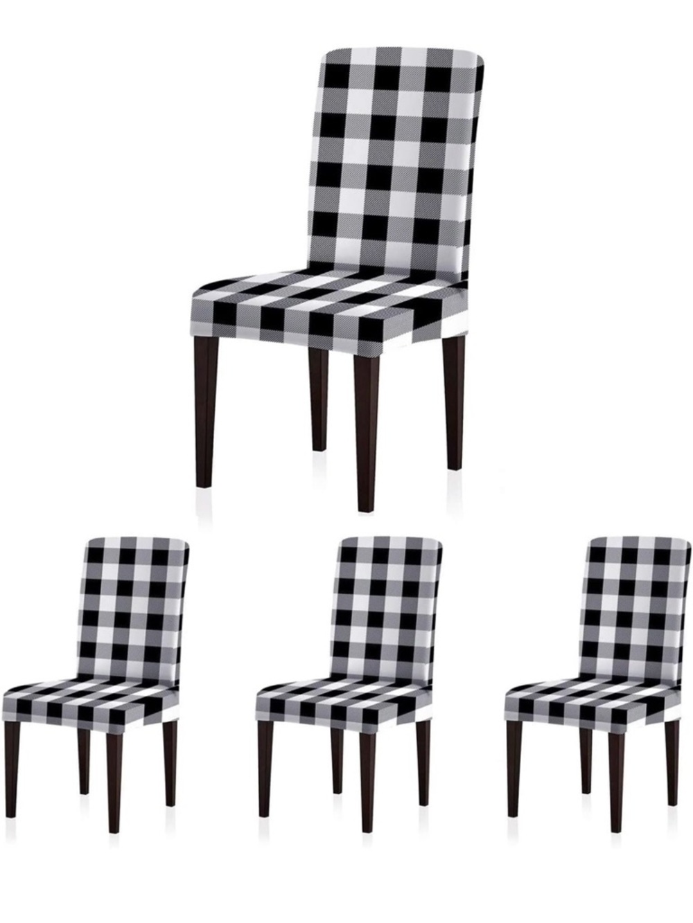 Set of 4 Black & White Buffalo Plaid Farmhouse Dining Chair Slipcovers NIB